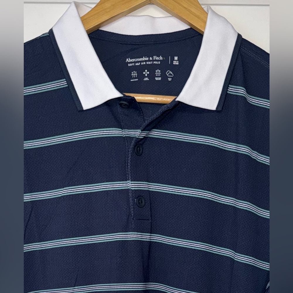 Abercrombie & Fitch Soft A&F Navy Striped Air Knit Polo - Picture 6 of 8
